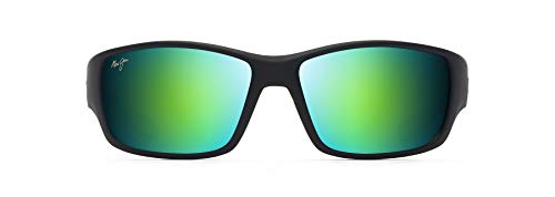 Maui Jim Men's Polarized Sunglasses, Black/Green Grey (Large)