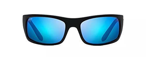 Maui Jim Peahi Polarized Wrap Sunglasses, Black/Blue, Large