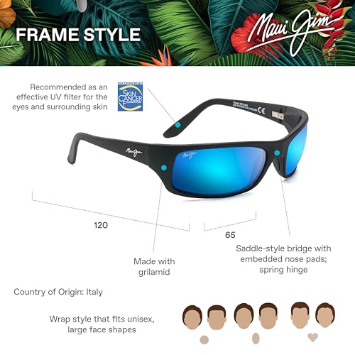 Maui Jim Peahi Polarized Wrap Sunglasses, Black/Blue, Large