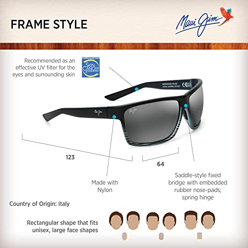 Maui Jim Alenuihaha Polarized Sunglasses, Grey/Black Stripe, Large