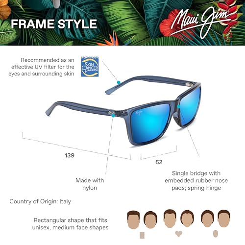 Maui Jim Cruzem Polarized Sunglasses, Dark Translucent Blue