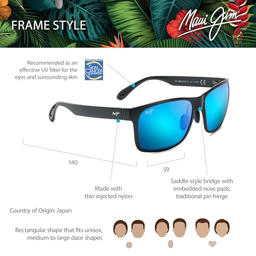 Maui Jim Red Sands Rectangular Sunglasses, Matte Black/Blue