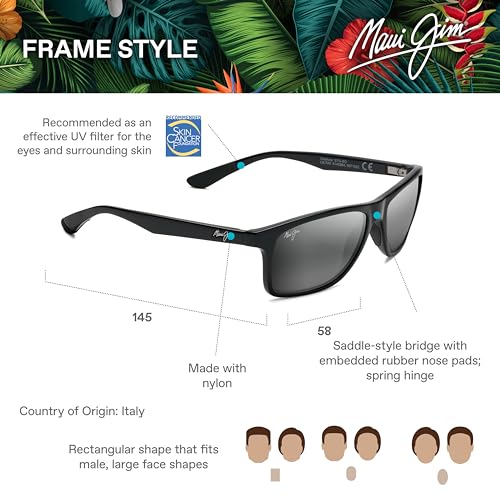 Maui Jim Men's Polarized Sunglasses, Black/Gray, Large