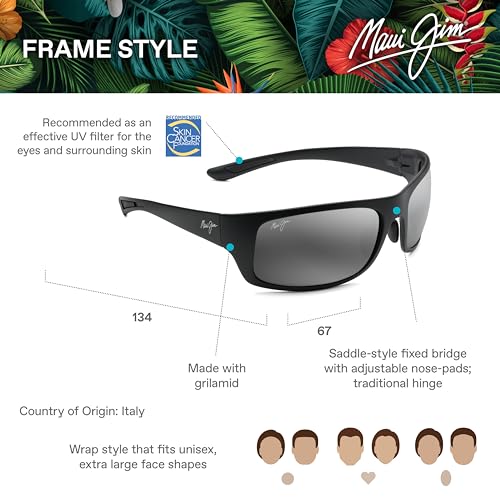 Maui Jim Big Wave Polarized Sunglasses, Black/Grey, XL