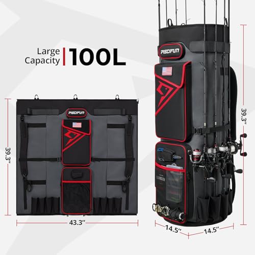 Piscifun 100L Foldable Fishing Rod Case, Holds 8
