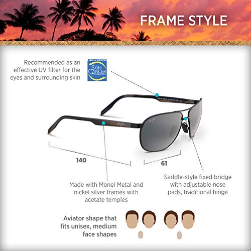 Maui Jim Castles Polarized Aviator Sunglasses, Matte Black/Neutral Grey