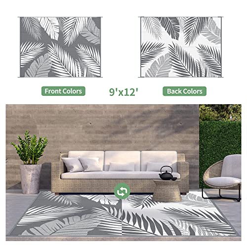 GENIMO Outdoor Waterproof Rug 9' x 12' Grey&White