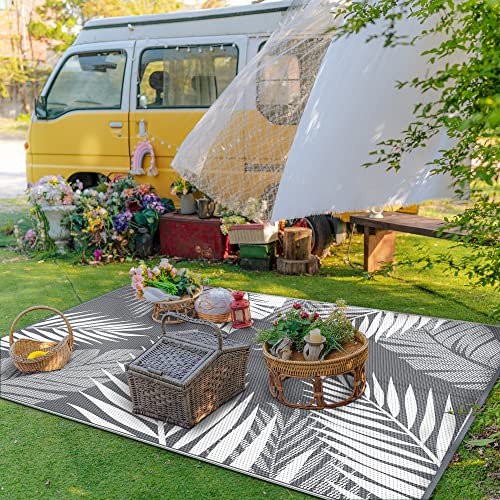 GENIMO Outdoor Waterproof Rug 9' x 12' Grey&White