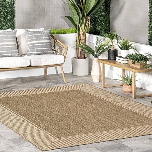 nuLOOM Asha Simple Border Outdoor/Indoor Rug, 4x5, Light Brown