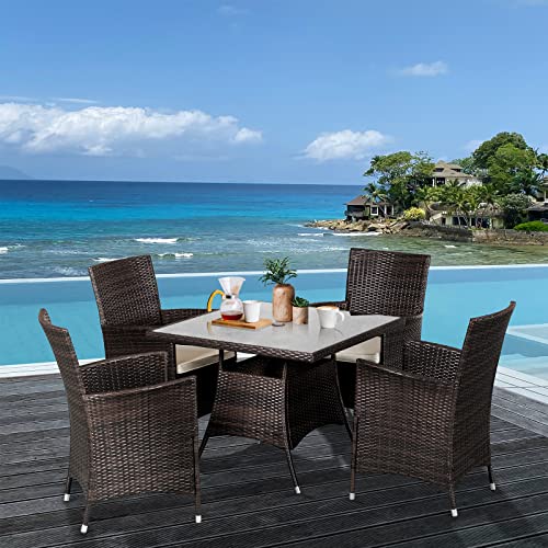 SUNCROWN 5 Piece All-Weather Wicker Dining Set