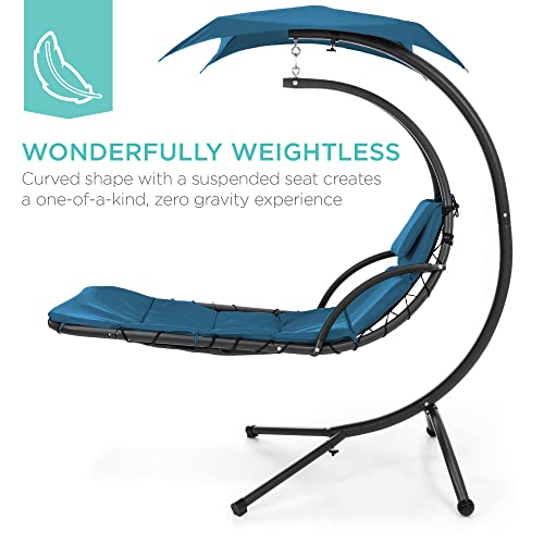 Hanging Chaise Lounge Swing Chair with Canopy - Blue