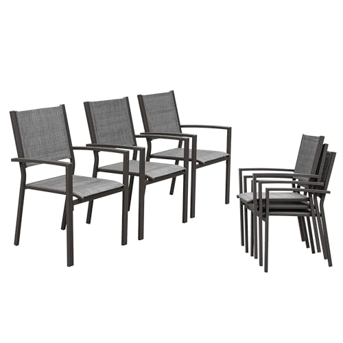 Set of 6 Stackable Patio Dining Chairs in Grey