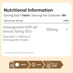 Ashwagandha KSM-66 1500mg - 180 Easy-to-Swallow Tablets
