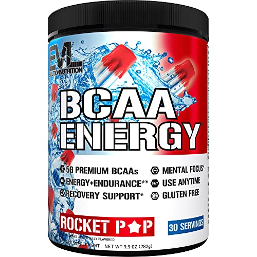 EVL BCAAs Amino Acids Powder - Rehydrating BCAA Powder Post Workout Recovery Drink with Natural Caffeine - BCAA Energy Pre Workout Powder for Muscle Recovery Lean Growth and Endurance - Rocket Pop