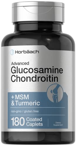 Glucosamine Chondroitin | Plus MSM & Turmeric | 180 Coated Caplets | Non-GMO, Gluten Free Supplement | by Horbaach
