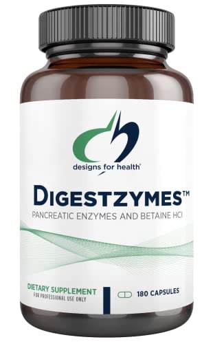 Designs for Health Digestzymes - Digestive Enzymes with Ox Bile & Betaine Hydrochloride (HCl with Pepsin) Digestion Supplement to Support Optimal Breakdown of Proteins, Fats + Carbohydrates (180 Caps)