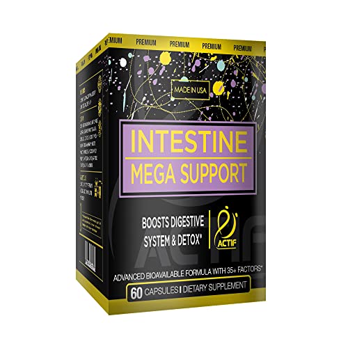 Actif Intestine Mega Support with 30+ Advanced Factors, Deep Cleanse and Repair, 100% Vegan Non-Synthetic Non-GMO Formula - Made in the USA, 60 Count