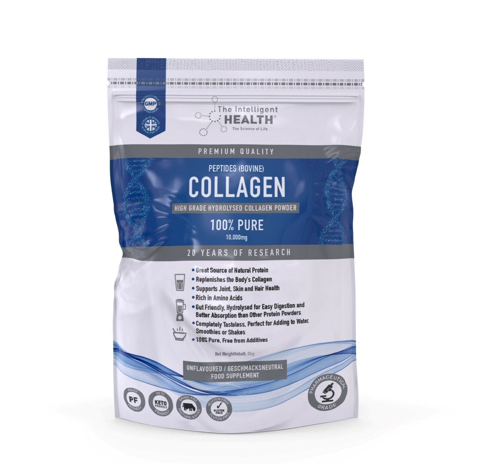 Hydrolysed Collagen Powder Bovine 2kg for Skin, Joints Digestion & Gut Health