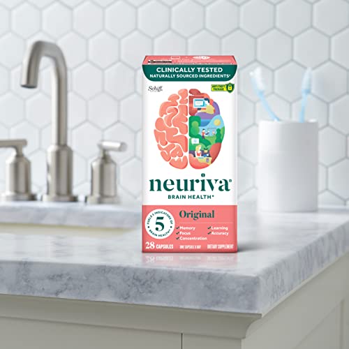 NEURIVA Original Brain Supplement for Memory, Focus & Concentration + Learning & Accuracy with Clinically Tested Nootropics Phosphatidylserine and Neurofactor, Caffeine Free, 28ct Capsules