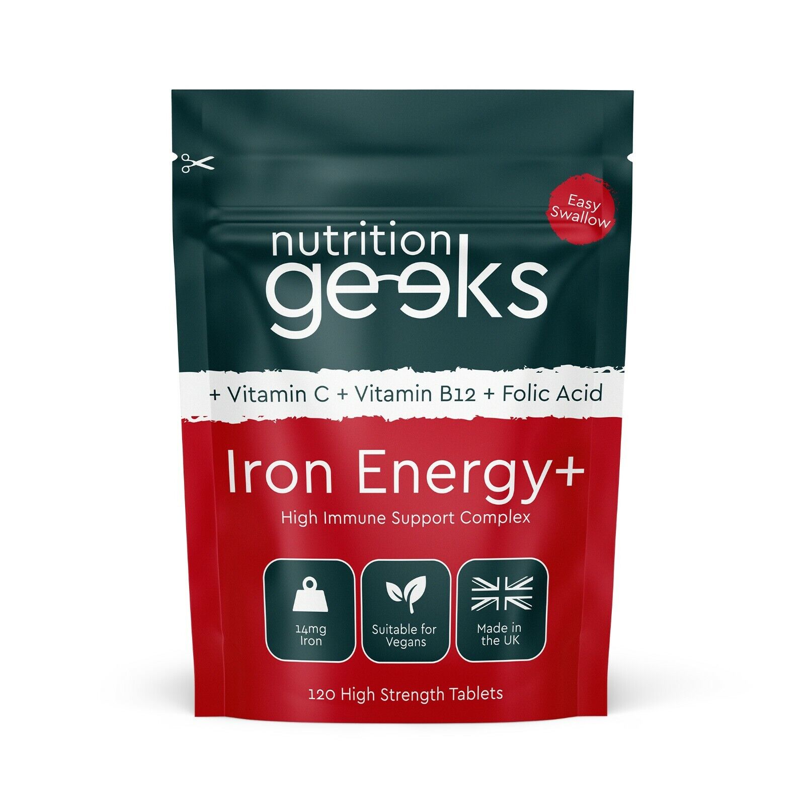 Energy-Boosting Iron Supplement + Folic Acid & Vitamin C (8 words)