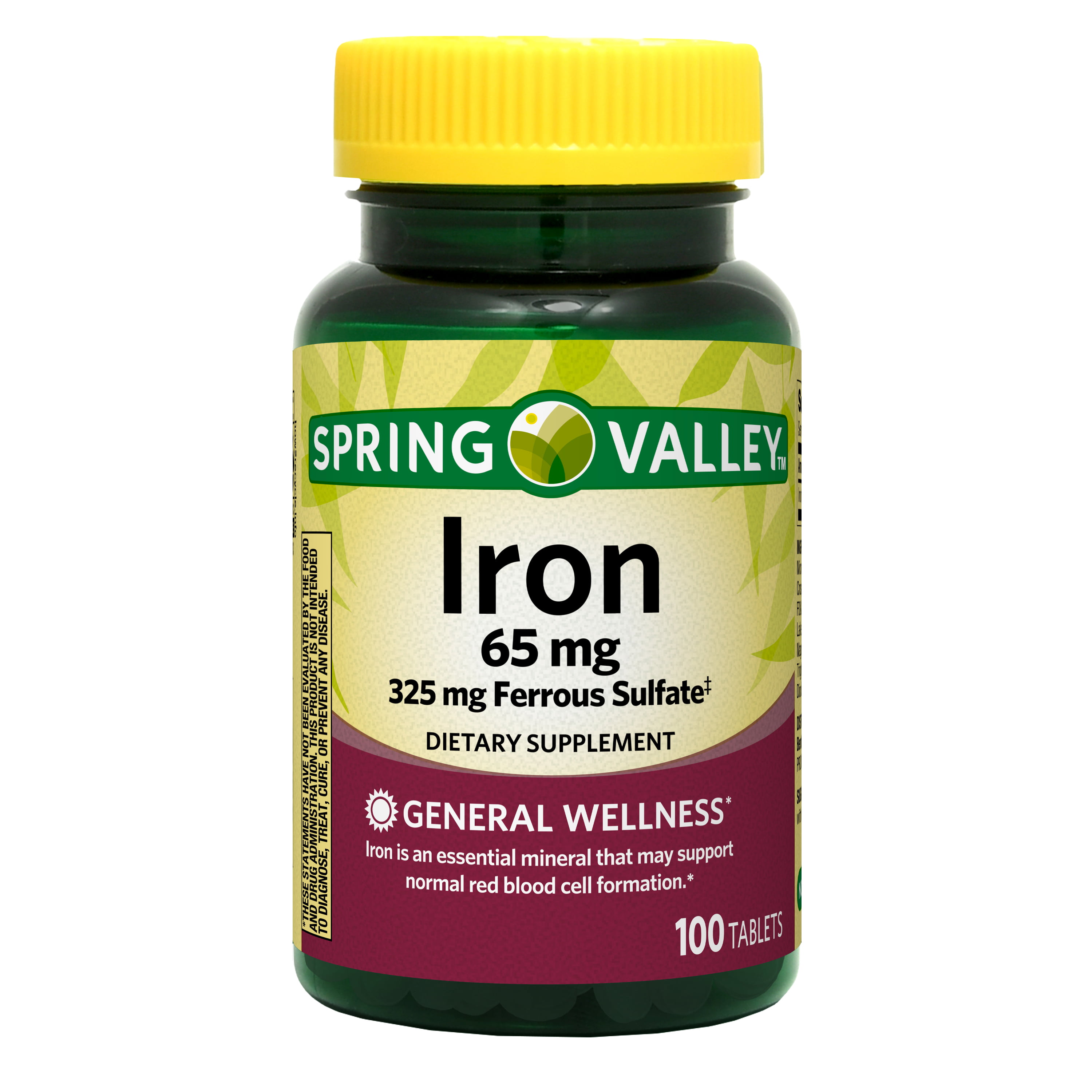 Spring Valley Iron Tablets Dietary Supplement, 65 mg, 100 Count