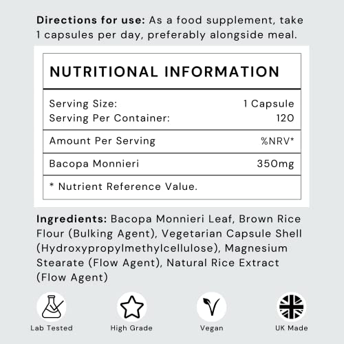 Organic Bacopa Monnieri 350mg Brain Supplements
