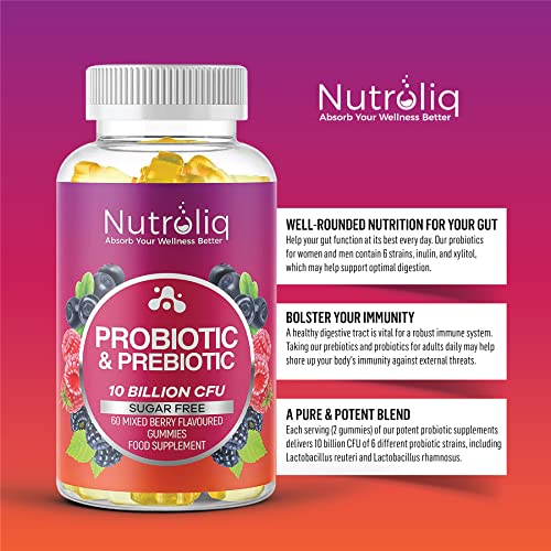 Nutroliq Sugar-Free Prebiotic Probiotic Gummies - 60 Count