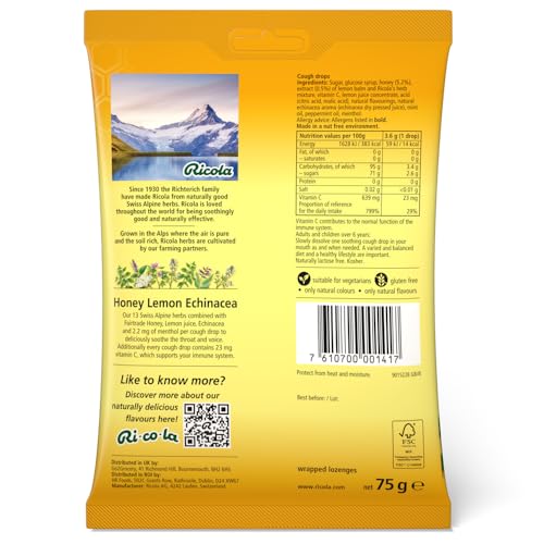 Ricola Honey Lemon Echinacea Cough Drops, 12 Pack