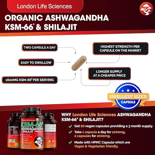 Organic Shilajit with Ashwagandha 2000mg Vegan Supplement