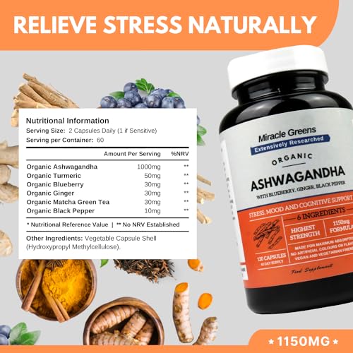 Organic Ashwagandha 1150mg with Blueberry & Turmeric