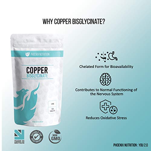 Copper Bisglycinate 3mg - 120 Tablets by Phoenix Nutrition