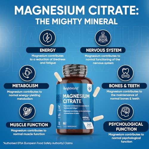 Magnesium Citrate - 240 Vegan Capsules - 1480mg
