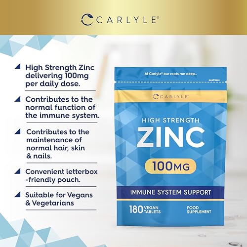 High Strength 100mg Zinc Supplements, 180 Tablets