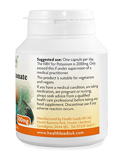 Potassium Gluconate 500mg - 90 Additive-Free Capsules