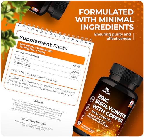 Zinc Bisglycinate 25mg with Copper for Immunity