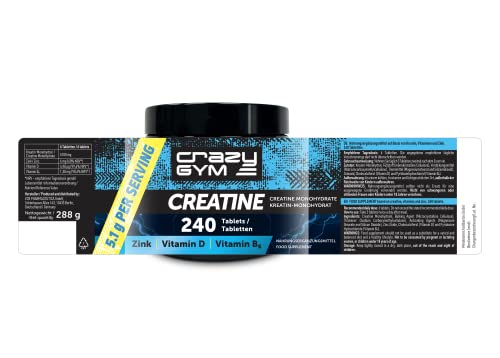 Crazy GYM Creatine Tablets with Vitamins, 240 Count