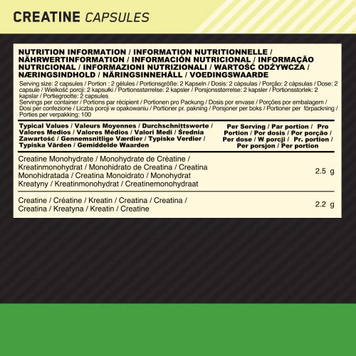 Optimum Nutrition Creatine Capsules 2500 mg, 200 Count