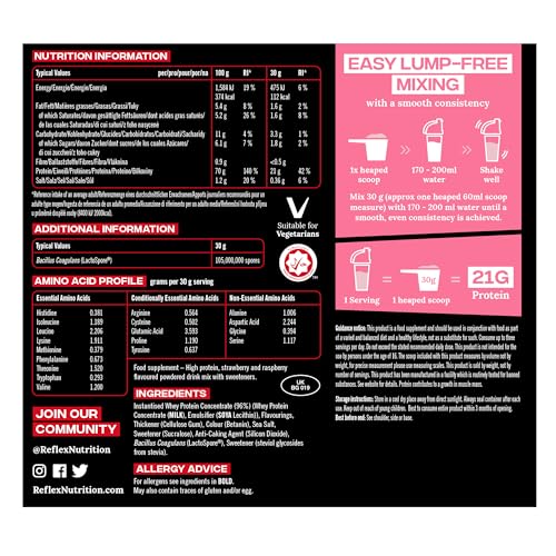 Reflex Nutrition 100% Whey Protein Powder - Strawberry Raspberry