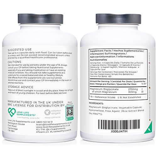 Magnesium Glycinate Supplements | 2750mg | 240 Capsules