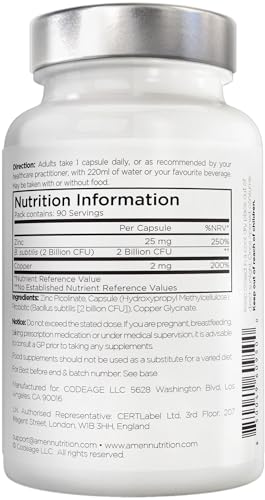 Zinc, Copper & Probiotics – 90 Vegan Capsules