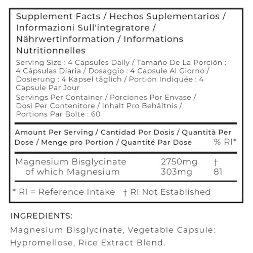 Magnesium Glycinate Supplements | 2750mg | 240 Capsules