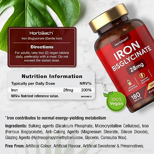 Iron Bisglycinate Tablets | 180 Count | Vegan Support