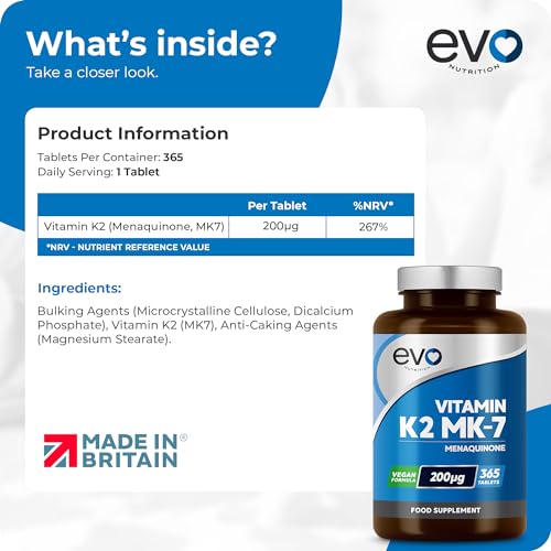 EVO NUTRITION K2 MK-7 200mcg | 365 Tablets