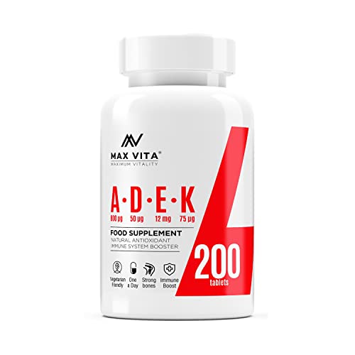 ADEK Vitamin A D3 K2 Vegetarian Supplement 200 Tablets