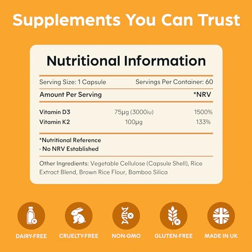 High Strength Vitamin D3 & K2 Supplement Capsules