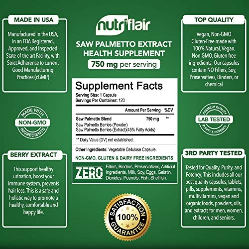 NutriFlair Saw Palmetto Extract 750mg, 120 Capsules