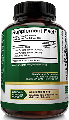 NutriFlair Saw Palmetto Extract 750mg, 120 Capsules