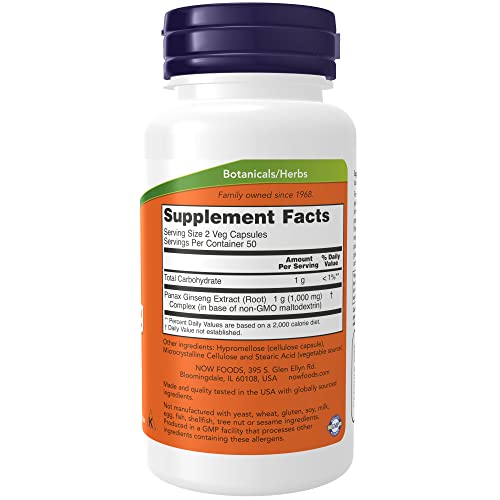 NOW Panax Ginseng 500 mg, 100 Veg Capsules