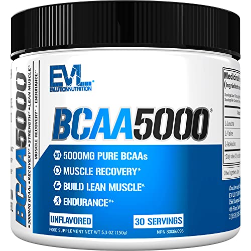 Evlution Nutrition BCAA5000 Powder, Unflavored, 60 Servings