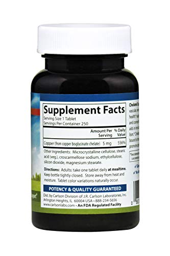 Carlson Chelated Copper 5 mg for Health Support